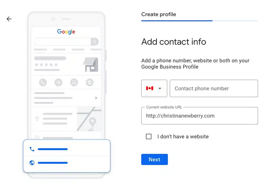 Add Contact Information - Phone and Website - Google My Business Setup