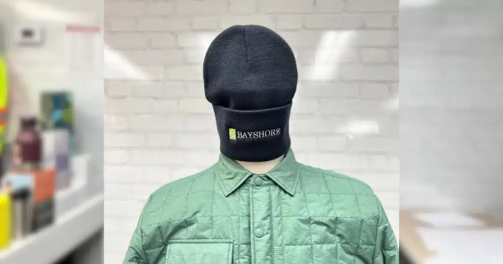 Bayshore hat styled on the mannequin after the embroidery process. Apparel branding can create a powerful image for the brand.