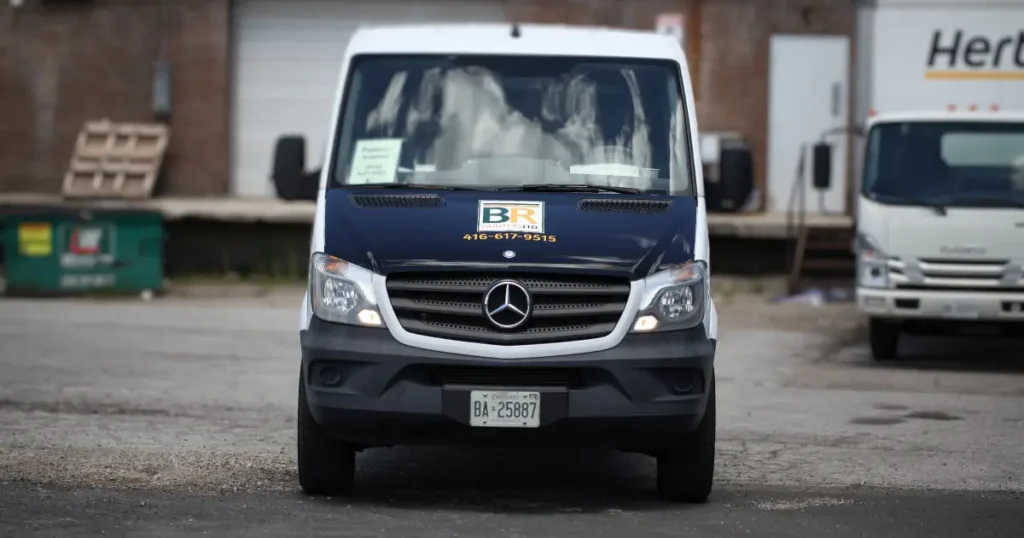 A front view of a Mercedes Sprinter 2500 showcasing BR Painters decals.