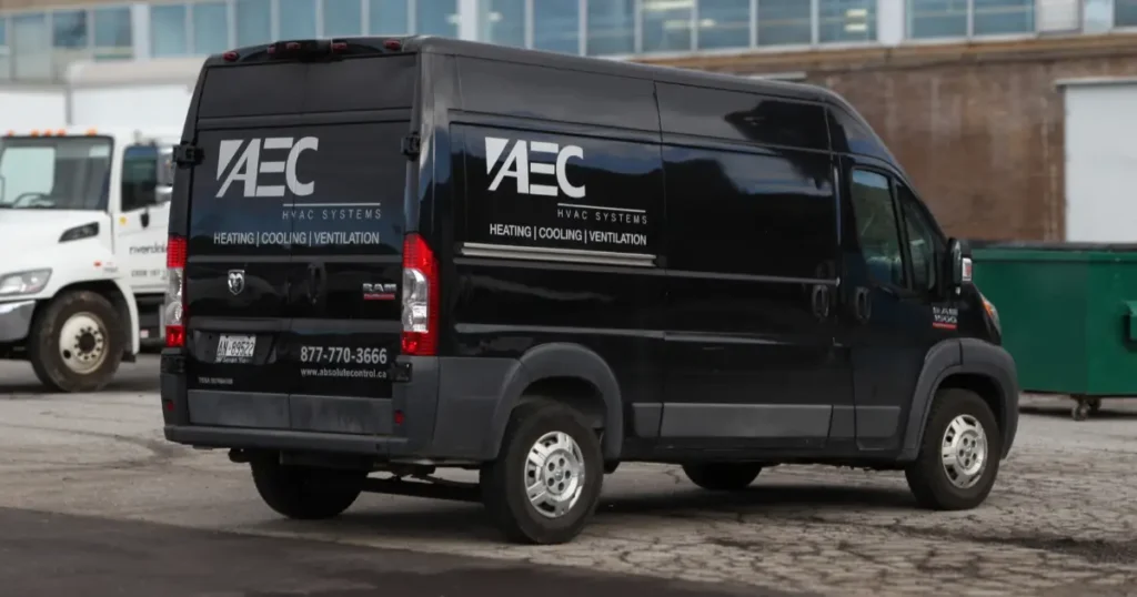 AEC HVAC Systems decals showcased on a Ram ProMaster