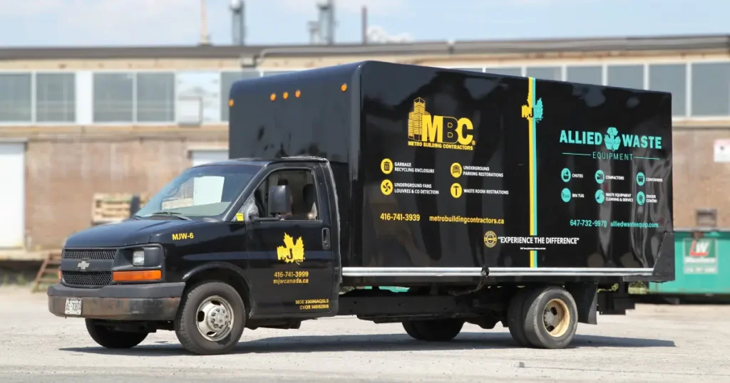 Side view of chevy box truck showcasing full wrap decal.