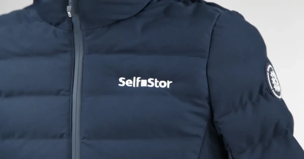 SelfStor branding embroidered on a jacket