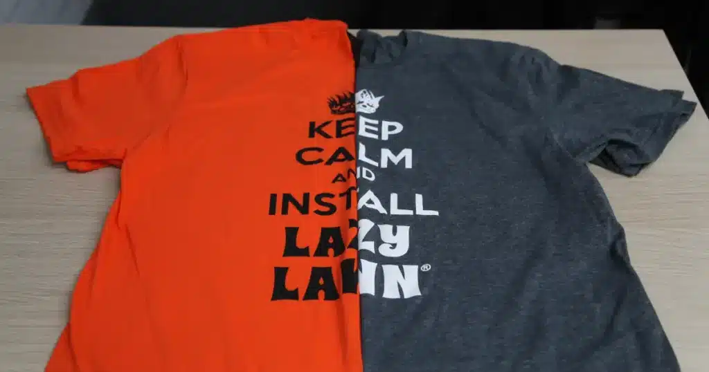 T-shirts displayed with Lazy Lawn Branded clothing