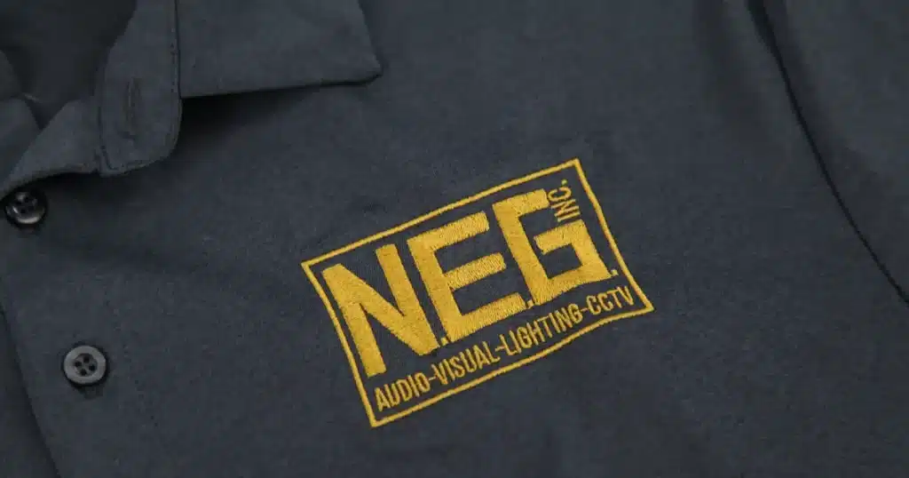 Close-up angle of Neg Inc Logo embroidery apparel 