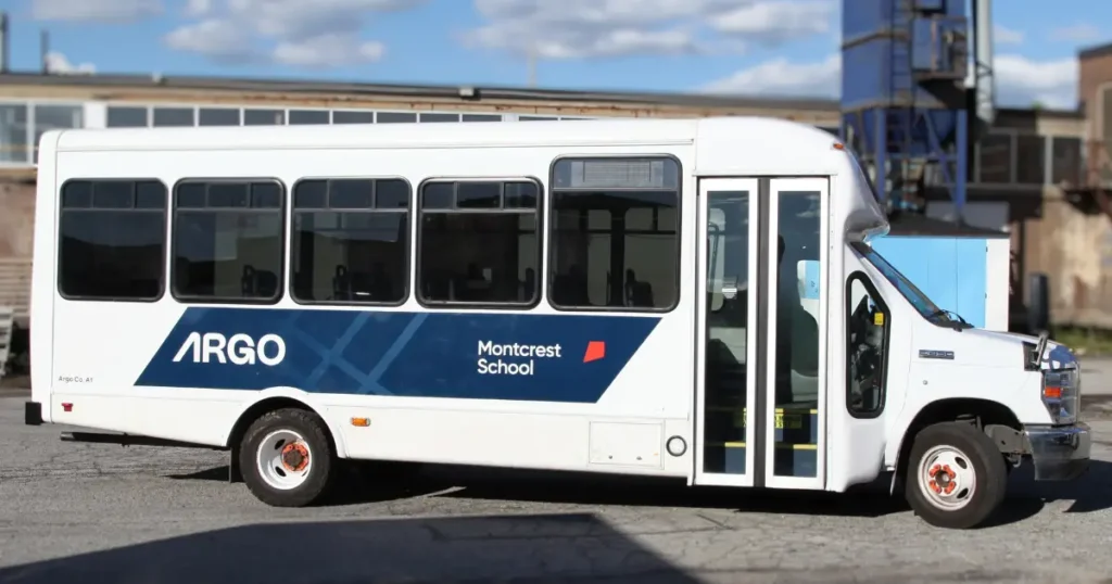 Argo Bus decals displayed on a Ford E450 partial wrap